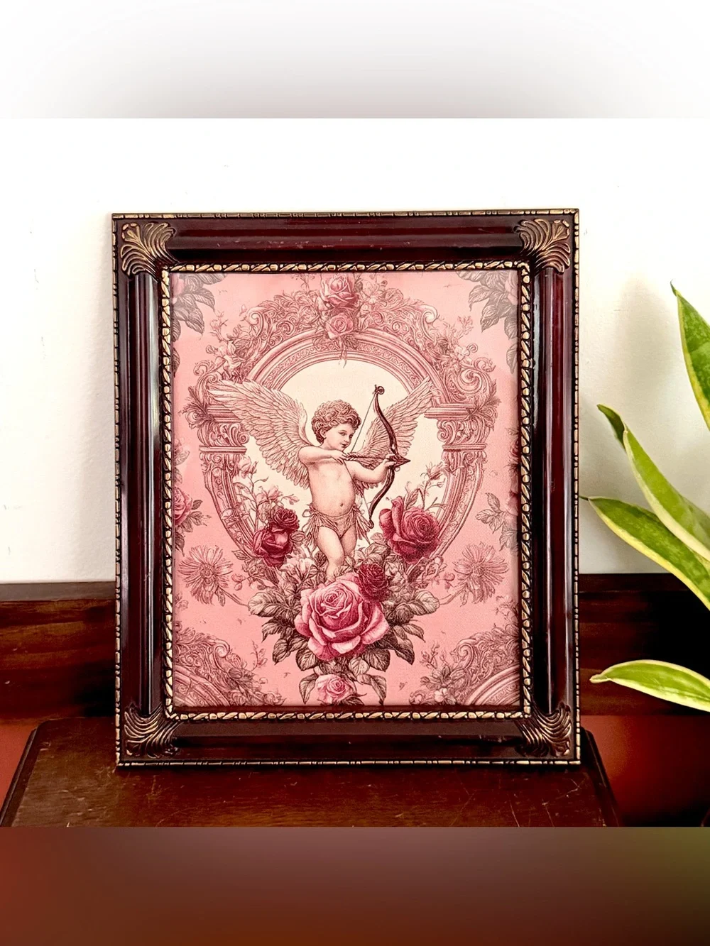 Cupid Vintage Style Cherub Rose Floral Shabby Chic Vintage Framed Wall Art Print